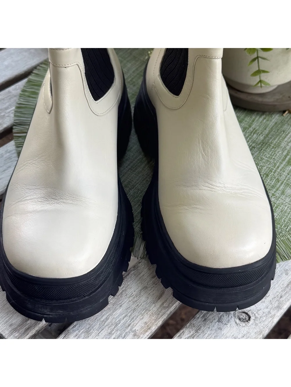 STAUD Wally Sock Boots Cream Leather Chunky Sole Sz 39 (US 8.5-9) $500 Retail